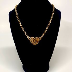 Lux Accessories Leopard Animal Print Pave Heart Pendant Chain Link Necklace